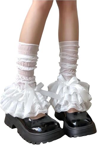 المرأة Y2K Kawaii Coquette القوس تدفئة الساق شير الطبقات كشكش طويل التمهيد الجوارب لوليتا اكسسوارات in Kuwait