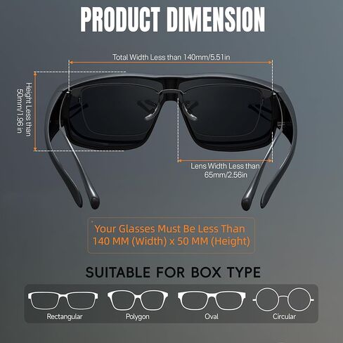 DEAFRAIN عدسة داكنة للغاية مستقطبة تناسب النظارات الشمسية CAT 4 ملابس داكنة فوق النظارات الطبية لرهاب الضوء وإعتام عدسة العين in Kuwait