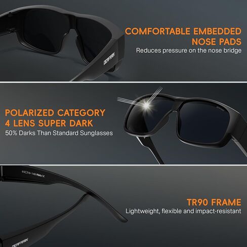 DEAFRAIN عدسة داكنة للغاية مستقطبة تناسب النظارات الشمسية CAT 4 ملابس داكنة فوق النظارات الطبية لرهاب الضوء وإعتام عدسة العين in Kuwait