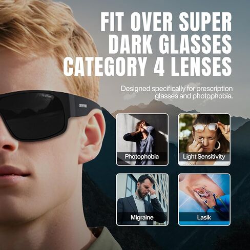 DEAFRAIN عدسة داكنة للغاية مستقطبة تناسب النظارات الشمسية CAT 4 ملابس داكنة فوق النظارات الطبية لرهاب الضوء وإعتام عدسة العين in Kuwait
