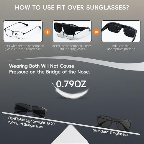 DEAFRAIN عدسة داكنة للغاية مستقطبة تناسب النظارات الشمسية CAT 4 ملابس داكنة فوق النظارات الطبية لرهاب الضوء وإعتام عدسة العين in Kuwait