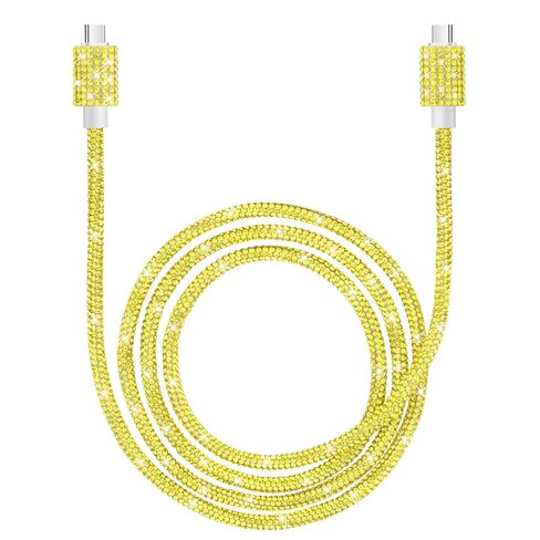 Hiandier USB C Cable 3A USB C to USB C شحن سريع كابل النساء 4ft 4ft Bling Diamond Type C charger for iPhone 16 15 Pro Max Samsung Galaxy S24 iPad Pro 2020 ، iPad Air 5 4 4-Lemon in Kuwait