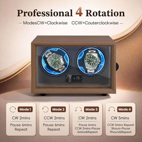 Watch Winder with Wood Grain Case, Watch Automatic Mechanical Watch Winder Box, Glass Door Display, Quiet Motor, Desktop Watch Storage Organizer in Kuwait