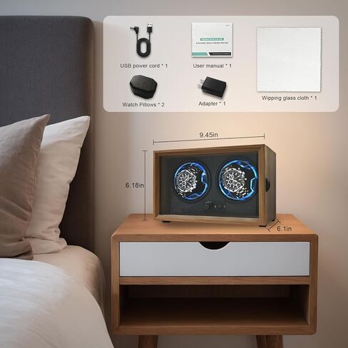 Watch Winder with Wood Grain Case, Watch Automatic Mechanical Watch Winder Box, Glass Door Display, Quiet Motor, Desktop Watch Storage Organizer in Kuwait