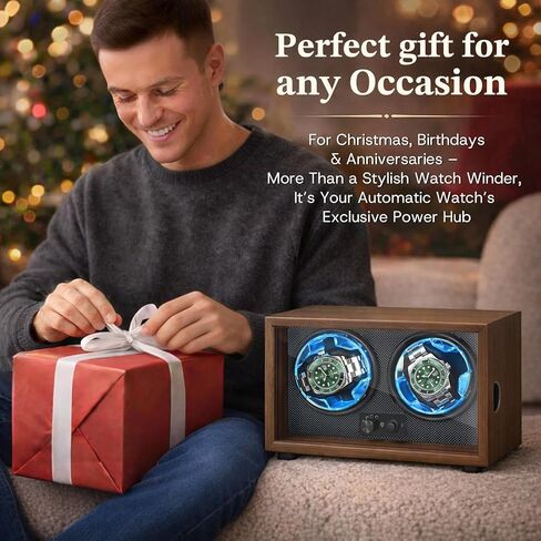 Watch Winder with Wood Grain Case, Watch Automatic Mechanical Watch Winder Box, Glass Door Display, Quiet Motor, Desktop Watch Storage Organizer in Kuwait
