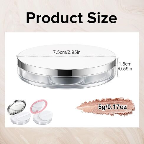 Tokusatsu 2-Pack Refillable Loose Powder Container with Puff & Mirror - 0.17 oz Travel Portable Empty Makeup Compact with Mesh for Women Girls (Pink, Silver) in Saudi Arabia
