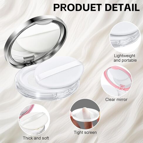 Tokusatsu 2-Pack Refillable Loose Powder Container with Puff & Mirror - 0.17 oz Travel Portable Empty Makeup Compact with Mesh for Women Girls (Pink, Silver) in Saudi Arabia