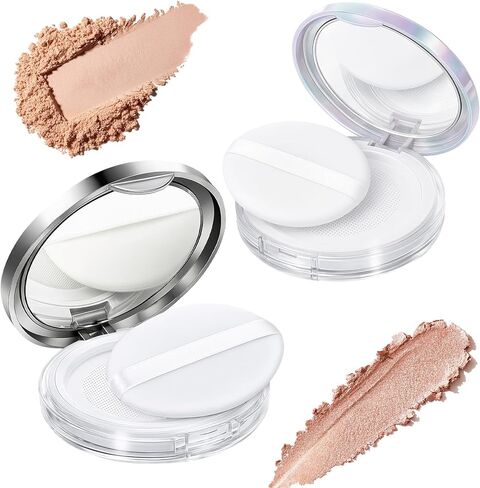 Tokusatsu 2-Pack Refillable Loose Powder Container with Puff & Mirror - 0.17 oz Travel Portable Empty Makeup Compact with Mesh for Women Girls (Pink, Silver) in Saudi Arabia