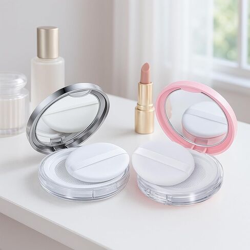 Tokusatsu 2-Pack Refillable Loose Powder Container with Puff & Mirror - 0.17 oz Travel Portable Empty Makeup Compact with Mesh for Women Girls (Pink, Silver) in Saudi Arabia
