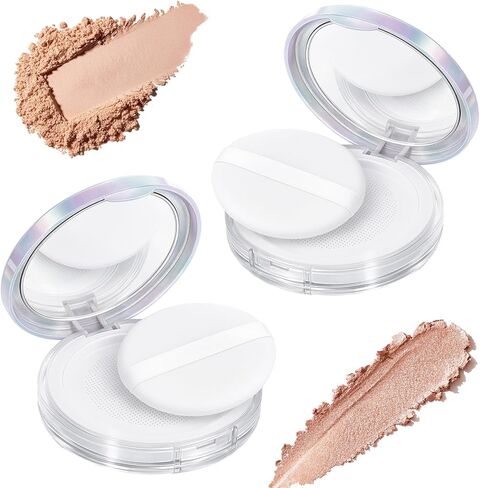 Tokusatsu 2-Pack Refillable Loose Powder Container with Puff & Mirror - 0.17 oz Travel Portable Empty Makeup Compact with Mesh for Women Girls (Pink, Silver) in Saudi Arabia
