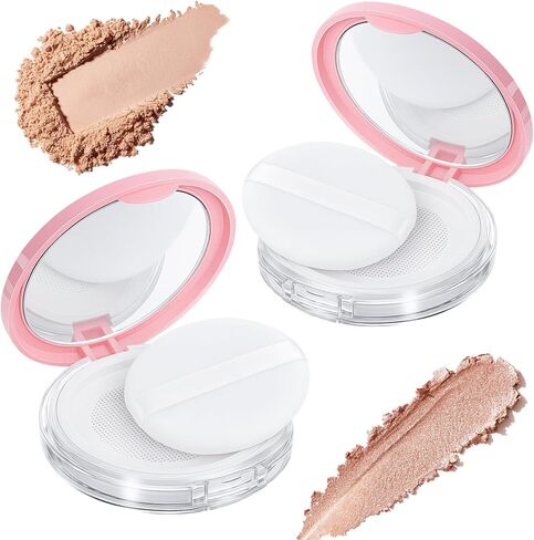 Tokusatsu 2-Pack Refillable Loose Powder Container with Puff & Mirror - 0.17 oz Travel Portable Empty Makeup Compact with Mesh for Women Girls (Pink, Silver) in Saudi Arabia