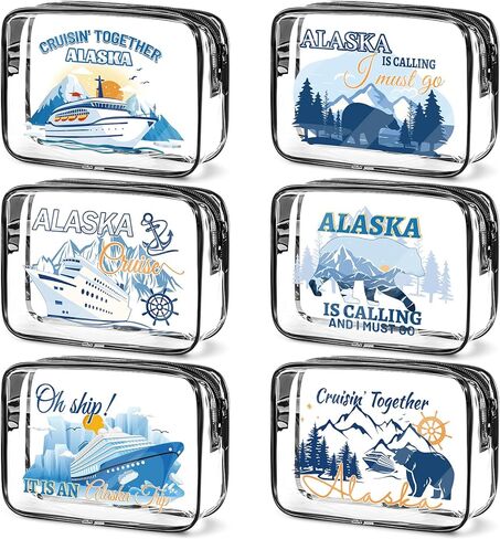 Alaska Cruise Essentials, 6Pcs Clear Alaska Cruise Makeup Bags, Waterproof PVC Cosmetic Bag with Zipper Pouch, Alaskan Travel Must Haves, Alask Cruising Souvenirs Gifts for Women Girls in Saudi Arabia