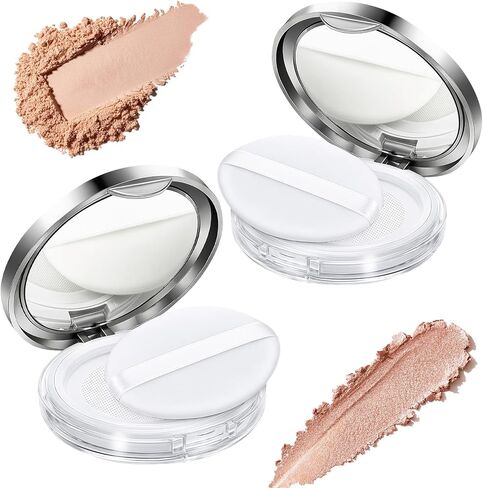 Tokusatsu 2-Pack Refillable Loose Powder Container with Puff & Mirror - 0.17 oz Travel Portable Empty Makeup Compact with Mesh for Women Girls (Pink, Silver) in Saudi Arabia