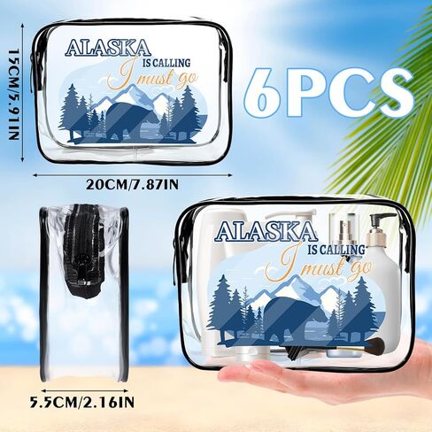 Alaska Cruise Essentials, 6Pcs Clear Alaska Cruise Makeup Bags, Waterproof PVC Cosmetic Bag with Zipper Pouch, Alaskan Travel Must Haves, Alask Cruising Souvenirs Gifts for Women Girls in Saudi Arabia