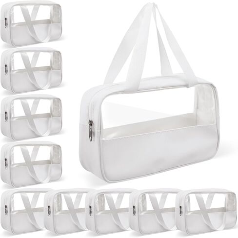مجموعة حقائب مكياج بيضاء شفافة مكونة من 10 قطع، منظم سفر لمستحضرات التجميل من الجلد المقاوم للماء والبولي فينيل كلوريد مع مقابض معلقة، حقيبة تخزين أدوات الزينة المحمولة للنساء والرجال، مقاس 10.2 × 6.3 × 2.8 بوصة in Kuwait