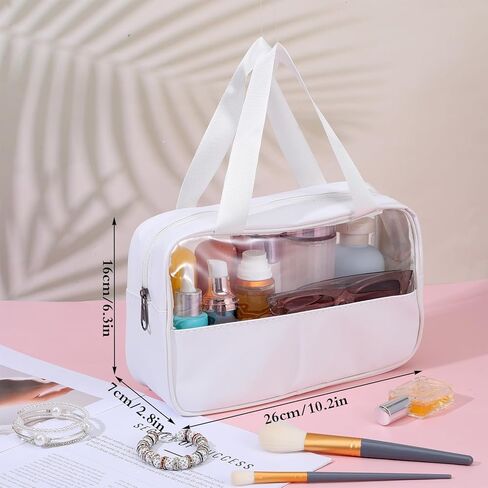 مجموعة حقائب مكياج بيضاء شفافة مكونة من 10 قطع، منظم سفر لمستحضرات التجميل من الجلد المقاوم للماء والبولي فينيل كلوريد مع مقابض معلقة، حقيبة تخزين أدوات الزينة المحمولة للنساء والرجال، مقاس 10.2 × 6.3 × 2.8 بوصة in Kuwait