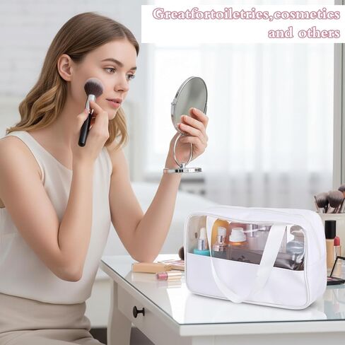 مجموعة حقائب مكياج بيضاء شفافة مكونة من 10 قطع، منظم سفر لمستحضرات التجميل من الجلد المقاوم للماء والبولي فينيل كلوريد مع مقابض معلقة، حقيبة تخزين أدوات الزينة المحمولة للنساء والرجال، مقاس 10.2 × 6.3 × 2.8 بوصة in Kuwait