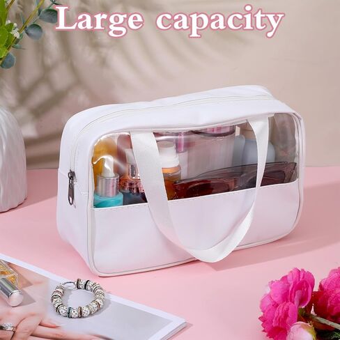 مجموعة حقائب مكياج بيضاء شفافة مكونة من 10 قطع، منظم سفر لمستحضرات التجميل من الجلد المقاوم للماء والبولي فينيل كلوريد مع مقابض معلقة، حقيبة تخزين أدوات الزينة المحمولة للنساء والرجال، مقاس 10.2 × 6.3 × 2.8 بوصة in Kuwait