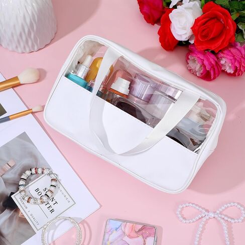 مجموعة حقائب مكياج بيضاء شفافة مكونة من 10 قطع، منظم سفر لمستحضرات التجميل من الجلد المقاوم للماء والبولي فينيل كلوريد مع مقابض معلقة، حقيبة تخزين أدوات الزينة المحمولة للنساء والرجال، مقاس 10.2 × 6.3 × 2.8 بوصة in Kuwait