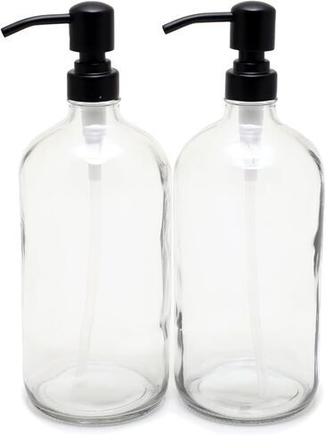 Vivaplex, 2, Large, 32 oz, Empty, Clear Glass Bottles with Stainless Steel, Matte Black, Lotion Pumps in Saudi Arabia