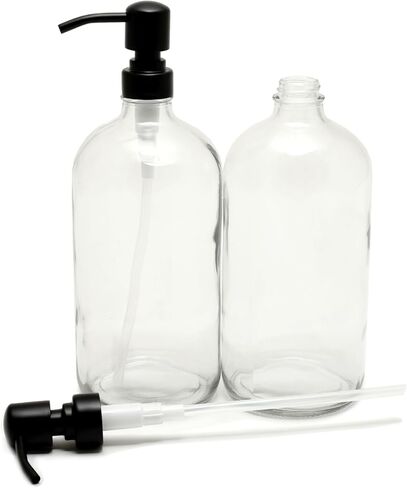 Vivaplex, 2, Large, 32 oz, Empty, Clear Glass Bottles with Stainless Steel, Matte Black, Lotion Pumps in Saudi Arabia