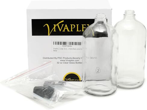 Vivaplex, 2, Large, 32 oz, Empty, Clear Glass Bottles with Stainless Steel, Matte Black, Lotion Pumps in Saudi Arabia