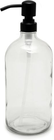 Vivaplex, 2, Large, 32 oz, Empty, Clear Glass Bottles with Stainless Steel, Matte Black, Lotion Pumps in Saudi Arabia