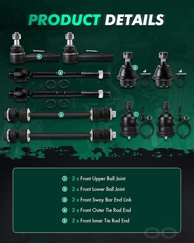 SCITOO 10pcs Front Suspension Kit Inner Outer Tie Rod End Sway Bar Link Lower Upper Ball Joint Fit 2005-11 For Ford Ranger 98-04 Ranger 2WD 2001-03 For Mazda B2300 98-01 B2500 98-04 B3000 B4000 2WD in Saudi Arabia
