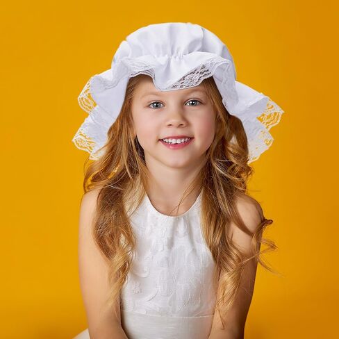 Hercicy 3 Pieces Colonial Costume Set White Mob Cap Bonnet Shawl Waist Apron Pilgrim Costume Accessories for Women Girls (Long Style) in Saudi Arabia