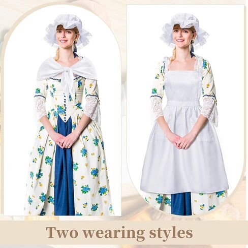 Hercicy 3 Pieces Colonial Costume Set White Mob Cap Bonnet Shawl Waist Apron Pilgrim Costume Accessories for Women Girls (Long Style) in Saudi Arabia