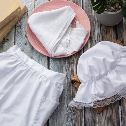 Hercicy 3 Pieces Colonial Costume Set White Mob Cap Bonnet Shawl Waist Apron Pilgrim Costume Accessories for Women Girls (Long Style) in Saudi Arabia