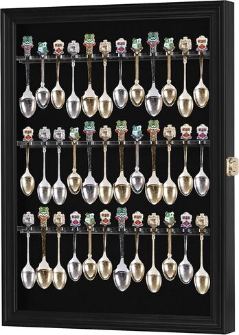 36 Souvenir Tea Spoon Display Case Rack Wall Mountable Cabinet Frame with Lockable Glass Door Black in Saudi Arabia