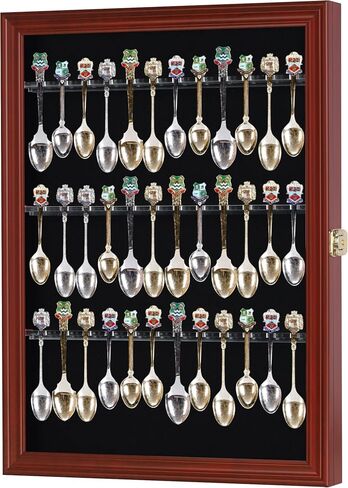36 Souvenir Tea Spoon Display Case Rack Wall Mountable Cabinet Frame with Lockable Glass Door Black in Saudi Arabia
