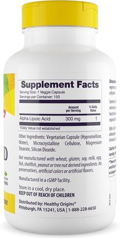 حمض ألفا ليبويك من هيلثي أوريجينز 300 ملجم (يدعم التمثيل الغذائي الصحي، مضاد للأكسدة، غير معدل وراثيًا، خالي من الغلوتين، نباتي)، 60 كبسولة نباتية in Kuwait