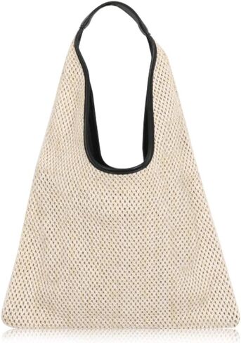 Hand-woven Straw Shoulder Bag Boho Black Leather Top Handle Tote Retro Summer Beach Bag Holiday Travel Handbag in Saudi Arabia