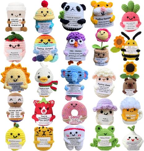 25PCS Positive Crochet Animals Bulk Easter Basket Stuffers Essentials, Inspirational Crochet Animals Birthday Gifts for Women Men Him Her Mom Friends, Team Gifts for Staff Teacher Appreciation in Kuwait