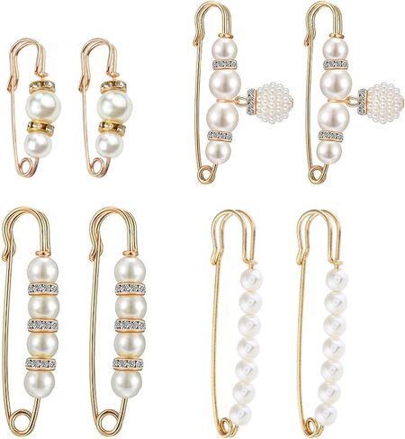 8 Pcs Pearl Brooch Pins,Safety Pins for Clothing Dress pants skirt Cardigan Collar，Faux Pearl Rhinestones Brooches for Women Girls Pants Extender Safety Pins in Kuwait