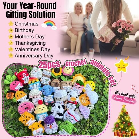 25PCS Positive Crochet Animals Bulk Easter Basket Stuffers Essentials, Inspirational Crochet Animals Birthday Gifts for Women Men Him Her Mom Friends, Team Gifts for Staff Teacher Appreciation in Kuwait