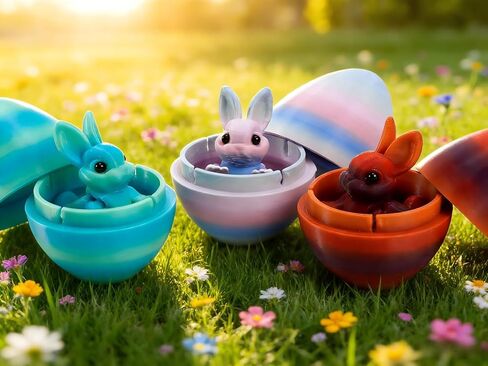 3D Printing Bunny Egg Ornament Set - Articulated Rabbit Models, Perfect Desk Decor for Bedroom Office Study Room（Random Color） in Saudi Arabia