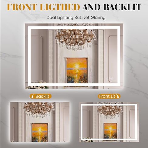 مرآة حمام LED مقاس 24 بوصة × 32 بوصة، إضاءة أمامية/خلفية، مضادة للضباب، وظيفة الذاكرة، مرآة زينة الحمام الذكية، زجاج مقسى in Kuwait