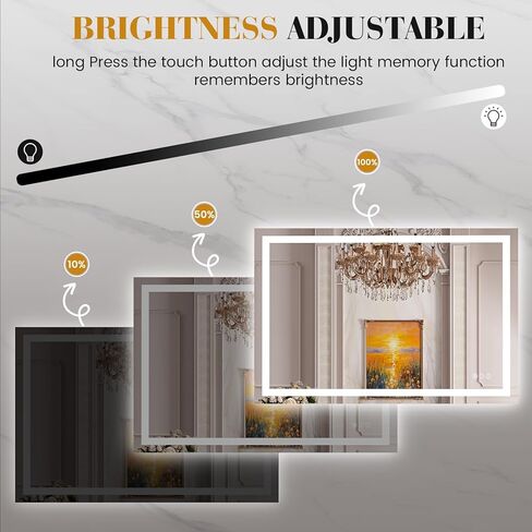 مرآة حمام LED مقاس 24 بوصة × 32 بوصة، إضاءة أمامية/خلفية، مضادة للضباب، وظيفة الذاكرة، مرآة زينة الحمام الذكية، زجاج مقسى in Kuwait