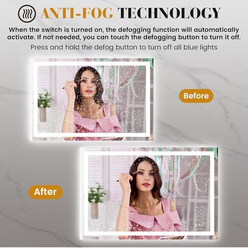 مرآة حمام LED مقاس 24 بوصة × 32 بوصة، إضاءة أمامية/خلفية، مضادة للضباب، وظيفة الذاكرة، مرآة زينة الحمام الذكية، زجاج مقسى in Kuwait