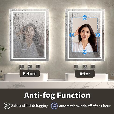 مرآة LED مقاس 40 × 32 بوصة من ExBrite للحمام، مرآة زينة بإضاءة أمامية وخلفية LED، مرآة حمام مضيئة مثبتة على الحائط مع أضواء، أضواء خافتة، 3 ألوان، مضادة للضباب، ذاكرة، مقاومة للكسر in Kuwait