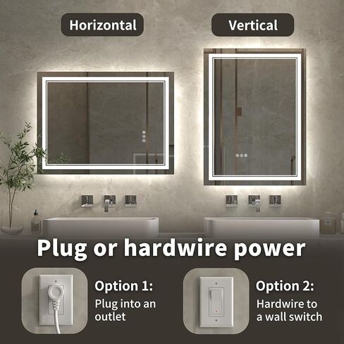 مرآة LED مقاس 40 × 32 بوصة من ExBrite للحمام، مرآة زينة بإضاءة أمامية وخلفية LED، مرآة حمام مضيئة مثبتة على الحائط مع أضواء، أضواء خافتة، 3 ألوان، مضادة للضباب، ذاكرة، مقاومة للكسر in Kuwait