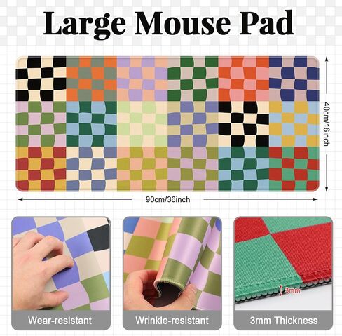 Office Desk Mat Large Mouse Pad Computer Desktop Cover Protector with Lycra Surface & Non-Slip Rubber Base, Edges Desk Protector for Keyboard, Mouse, and Writing(Retro Checkered) in Saudi Arabia