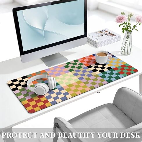 Office Desk Mat Large Mouse Pad Computer Desktop Cover Protector with Lycra Surface & Non-Slip Rubber Base, Edges Desk Protector for Keyboard, Mouse, and Writing(Retro Checkered) in Saudi Arabia