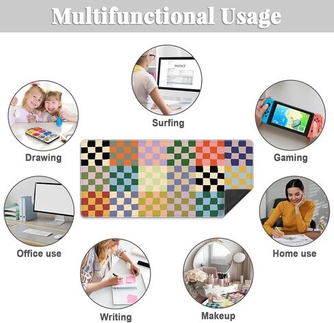 Office Desk Mat Large Mouse Pad Computer Desktop Cover Protector with Lycra Surface & Non-Slip Rubber Base, Edges Desk Protector for Keyboard, Mouse, and Writing(Retro Checkered) in Saudi Arabia