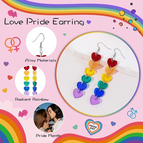 LGBT Love Pride Earrings for Women Gay Lesbian Rainbow Heart Dangle Earrings LGBT Pride Gifts in Kuwait