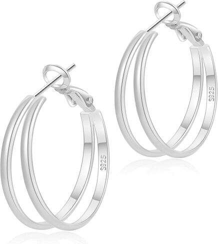 2mm Double Hoop Earrings for Women Lightweight Trendy Medium Larg Gold/Silver Hoops Hypoallergenic S925 Silver Post Earring Non Tarnish Earrings Gift For Women in Saudi Arabia