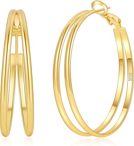 2mm Double Hoop Earrings for Women Lightweight Trendy Medium Larg Gold/Silver Hoops Hypoallergenic S925 Silver Post Earring Non Tarnish Earrings Gift For Women in Saudi Arabia